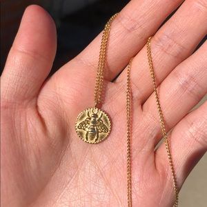 New 18k Gold Plated Coin Necklace with Bee Engrave